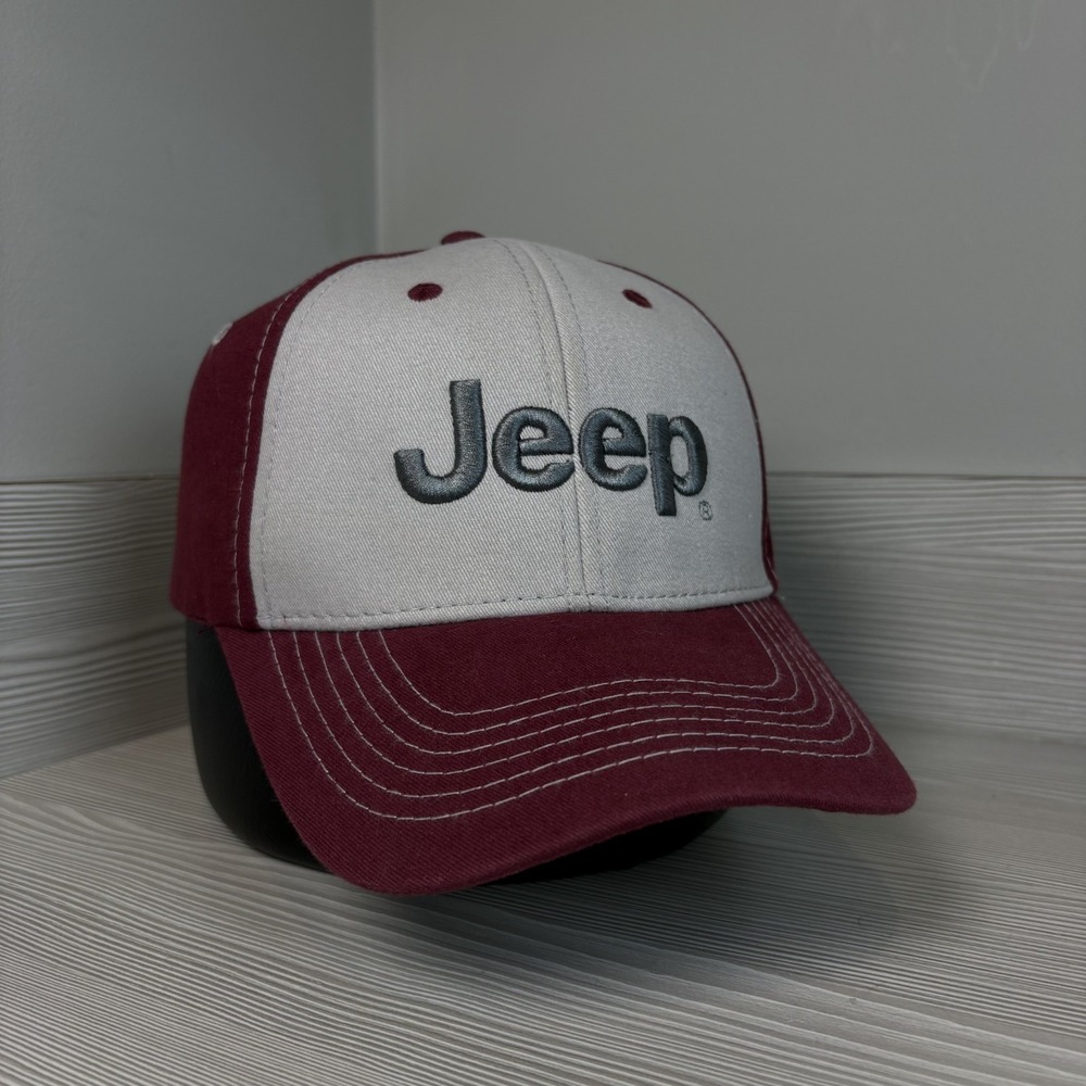Jeep Hat Embroidered Off Road 4x4 Maroon White Trucker Cap Spellout Adjustable